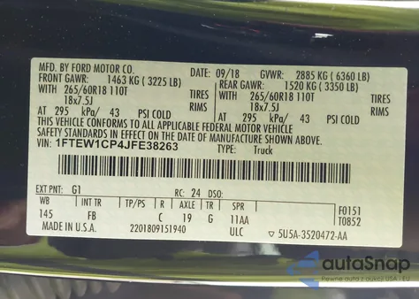 2018 Ford F-150 Xlt z USA, uszkodzony, nr VIN 1FTEW1CP4JFE38263